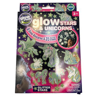 Etoiles et licornes fluorescentes 35 étoiles en plastiques , 8 formes en carton et des tampons autocollants.