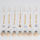 Attache Tétine Poissons en tissu, double gaze de coton.