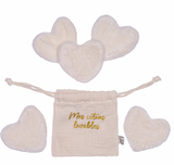 SET 5 COTONS LAVABLES FORME CŒUR DANS POCHON - LAIT