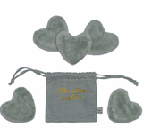 SET 5 COTONS LAVABLES FORME CŒUR DANS POCHON - VERT DE GRIS