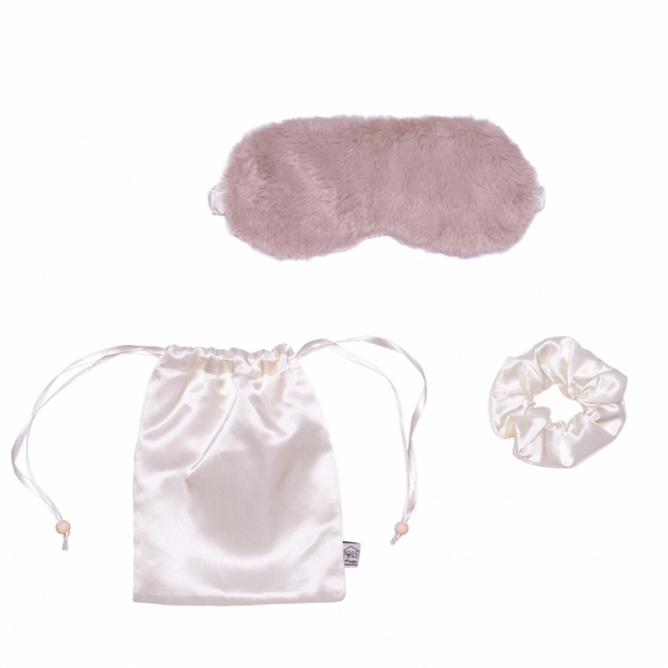 MASQUE DE SOMMEIL ET CHOUCHOU EN SATIN - IVOIRE