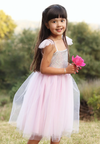 Robe de princesse sequins chatoyants rose, taille 3-4 ans