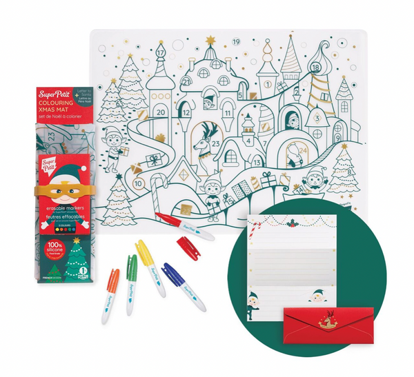 ÉDITION LIMITÉE NOËL : Set de table en silicone VILLAGE DE NOEL + LETTRE AU PÈRE AU NOËL INCLUS - Coloriage réutilisable