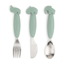 Easy-grip cutlery set - Deer friends - Green