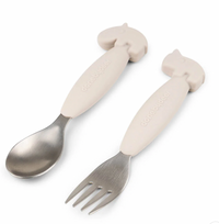 Easy-grip spoon and fork set - deer friends - sand