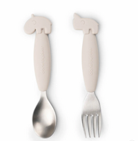 Easy-grip spoon and fork set - deer friends - sand