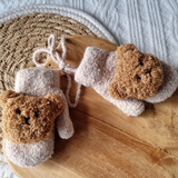 Moufles pour bébé beiges avec ours en peluche