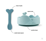 Silicone Stick&Stay bowl & baby spoon - Wally - Blue