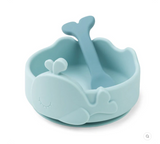 Silicone Stick&Stay bowl & baby spoon - Wally - Blue