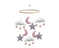 Mobile, étoile/lune/nuage, rose/violet